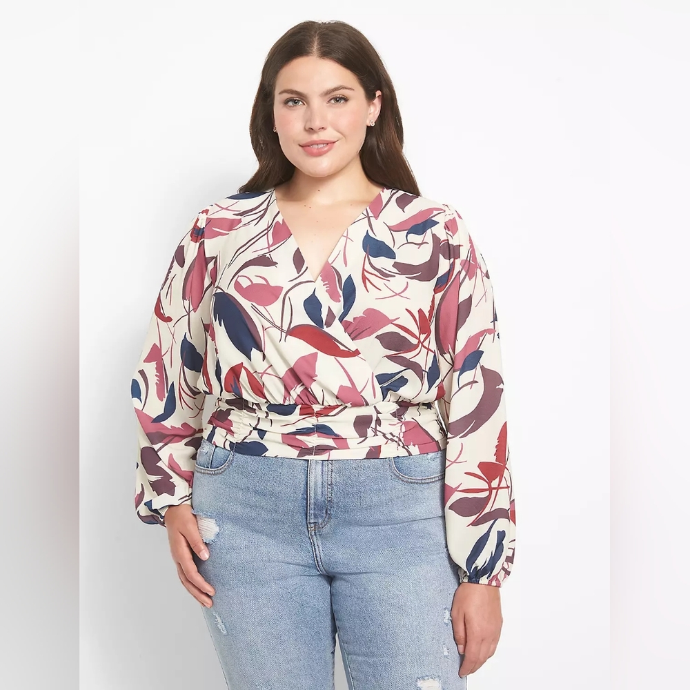 Lane Bryant, Long sleeved cropped blouse, size 26, cream colored